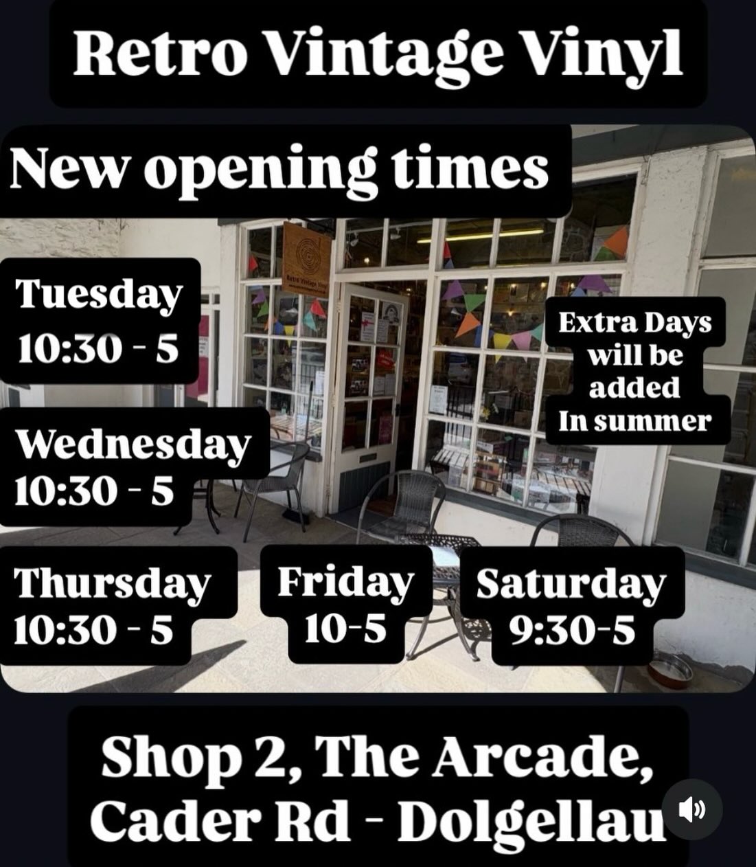 click to see larger image retro vintage vinyl dolgellau shop - new opening hours