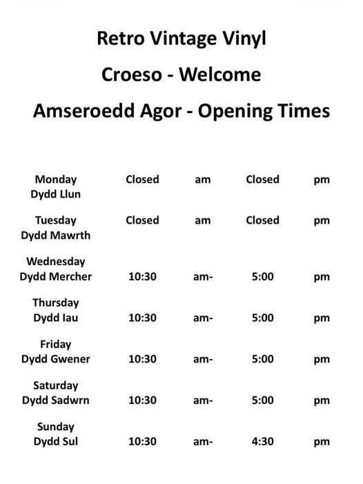 click to view larger image opening hours retro vintage vinyl shop in dolgellau